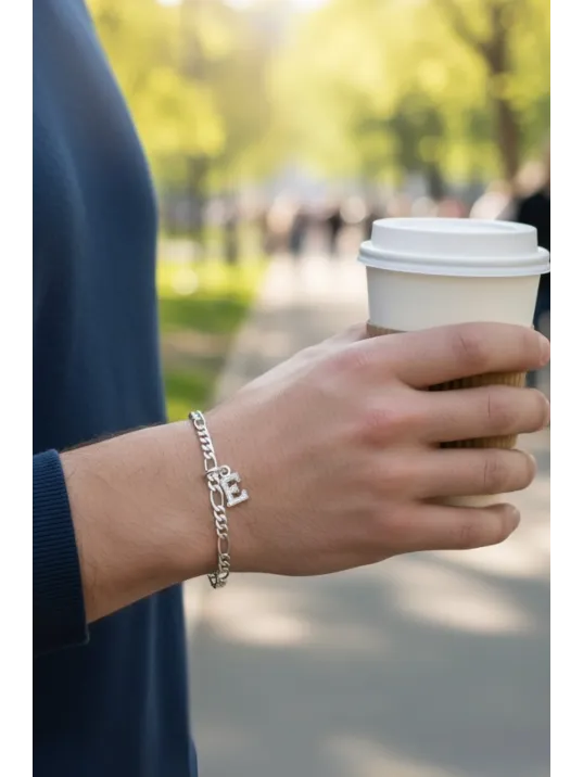 925 Ayar Harfli Gümüş Bileklik - Sevgiliye Hediye 3mm Figaro 925 Ayar Gümüş Kolye Künye