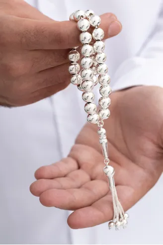 En Büyük Boy Komple Has Gümüş 51 Gr Tespih Iri Taneli Ağa Tespihi