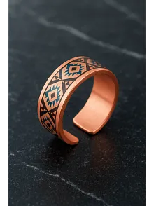 Kadın Bakır Yüzük - Liva Model Özel Baskı Metal Kutu Ve Kuvars Ta