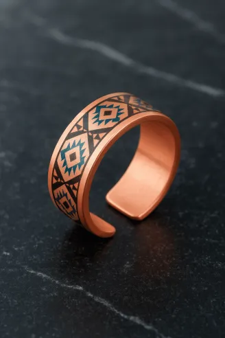 Kadın Bakır Yüzük - Liva Model Özel Baskı Metal Kutu Ve Kuvars Ta