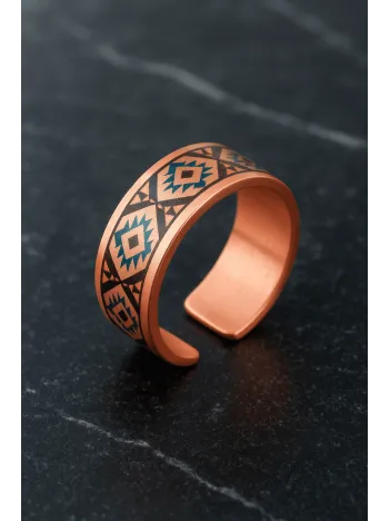 Kadın Bakır Yüzük - Liva Model Özel Baskı Metal Kutu Ve Kuvars Ta