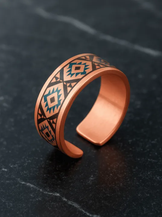 Kadın Bakır Yüzük - Liva Model Özel Baskı Metal Kutu Ve Kuvars Ta