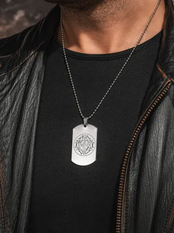 Solomark Steel Hz. Süleyman Mühürlü Erkek Çelik Kolye Top Zincir Kararmaz 2 mm