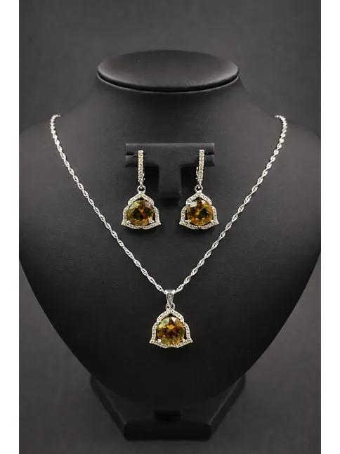 Kadın Gümüş Kolye Küpe Set - Nera Model Zultanit Taşlı Kadın Gümüş Set