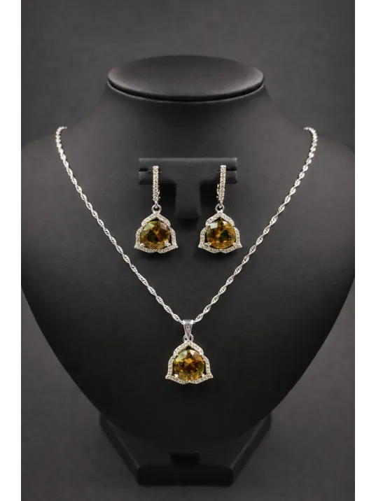 Kadın Gümüş Kolye Küpe Set - Nera Model Zultanit Taşlı Kadın Gümüş Set
