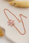 Pembe Taşlı Çiçek Model Rose Kadın Gümüş Bileklik