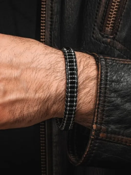 Erkek Kadın Siyah Hematit Taşı Deri Kordon Doğal Taş Bileklik