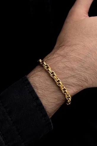 Erkek Çelik Bileklik -Altın Kaplama Sarmal Model Çelik Bileklik