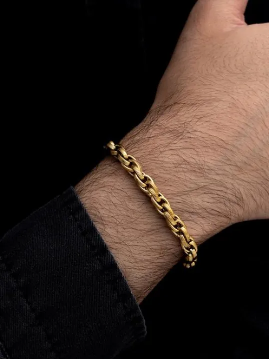 Erkek Çelik Bileklik -Altın Kaplama Sarmal Model Çelik Bileklik