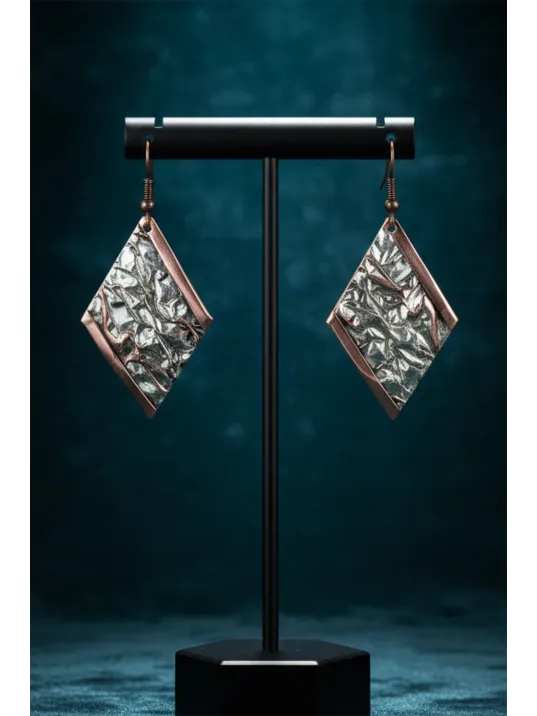 Kadın Bakır Set - Beyaz Yıldız Tozu Model Bakır Kadın Kolye Bileklik Yüzük Küpe Set