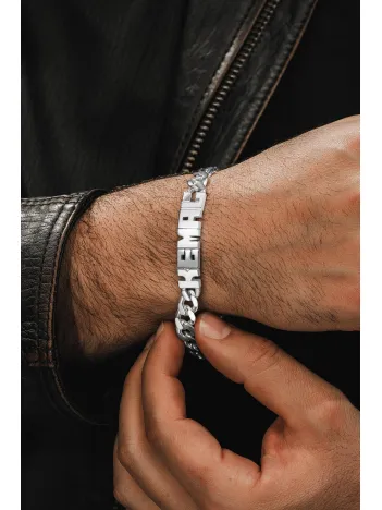 Erkek Gümüş Bileklik - Kesme Harf El İşçiliği İsim Yazılı 925 Ayar Gümüş Erkek Bileklik