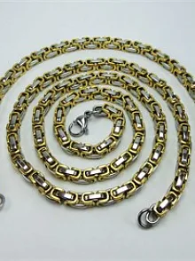 ERKEK ÇELİK SARI ZİNCİR KOLYE + BİLEKLİK SET