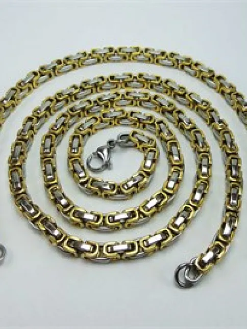 ERKEK ÇELİK SARI ZİNCİR KOLYE + BİLEKLİK SET
