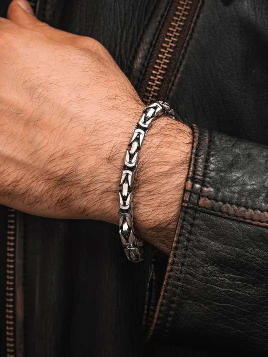 Erkek Gümüş Bileklik - 8mm Füzyon Kare Kral Gümüş Erkek Künye