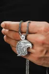 Erkek Gümüş Kolye - Kartal Kafası Motifli Büyük Boy Kral Zincirli Erkek Kolye Erkek Gümüş Kolye - Kartal Kafası Motifli Büyük Boy Kral Zincirli Erkek Kolye