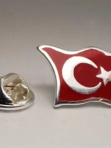 Ay Yıldız Türk Bayrağı Gümüş Rozet