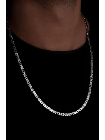 Erkek Gümüş Kolye - 4.5mm Dikdörtgen Kesim Yassı Kral Gümüş Kolye