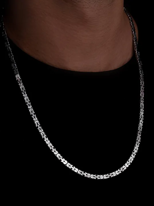 Erkek Gümüş Kolye - 4.5mm Dikdörtgen Kesim Yassı Kral Gümüş Kolye Erkek Gümüş Kolye - 4.5mm Dikdörtgen Kesim Yassı Kral Gümüş Kolye