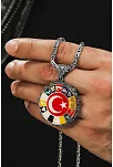 Erkek Gümüş Kolye - 16 Türk Devleti Bayrakları İşlemeli  Ay Yıldız Kral Zincirli Erkek Kolye