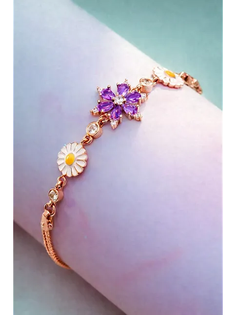 Rose Rengi Nergis Çiçeği Zirkon Taşlı Gümüş Bileklik Rose Rengi Nergis Çiçeği Zirkon Taşlı Gümüş Bileklik