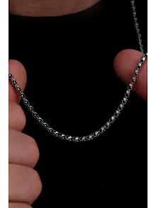 Erkek Gümüş Kolye - 3mm Pullu Arnavut Zinciri Gümüş Kolye