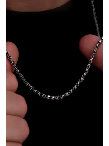 Erkek Gümüş Kolye - 3mm Pullu Arnavut Zinciri Gümüş Kolye