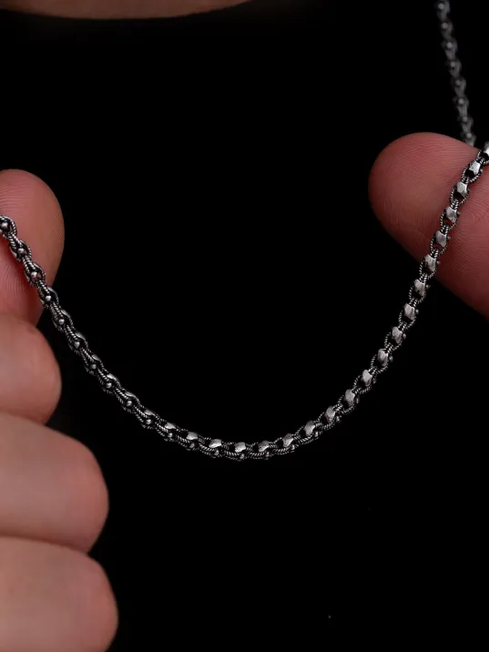 Erkek Gümüş Kolye - 3mm Pullu Arnavut Zinciri Gümüş Kolye