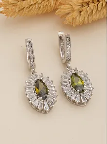 Kadın Gümüş Küpe - Damla Model Zultanit Taşlı Baget Süslemeli Rodyumlu Kadın Küpe