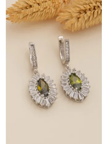 Kadın Gümüş Küpe - Damla Model Zultanit Taşlı Baget Süslemeli Rodyumlu Kadın Küpe