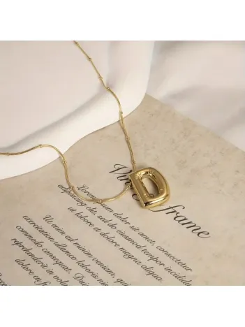 Kadın Çelik Kolye - Altın Kaplama D Harfi Balon Harf Kadın Kolye