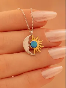 Kadın Gümüş Kolye - Sevgililer Günü - Hediye - Ay Güneş Motifli Kadın Kolye