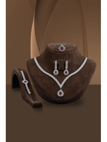 Arissa Bayan Yakut Taşlı Gümüş Su Yolu Set - Kolye, Bileklik, Küpe, Yüzük