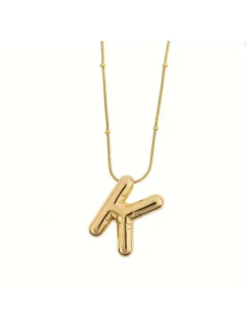 Kadın Çelik Kolye - Altın Kaplama K Harfi Balon Harf Kadın Kolye