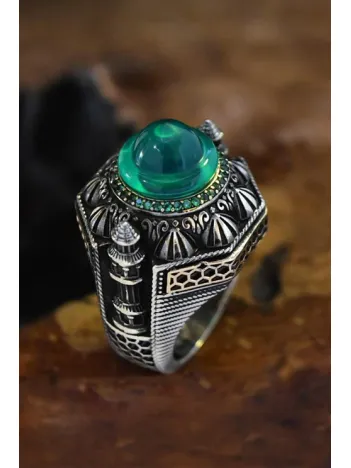 İslam Usta Tasarımı Yeşil Kubbe Model Gümüş Erkek Yüzük GYZISLMST11-GMS