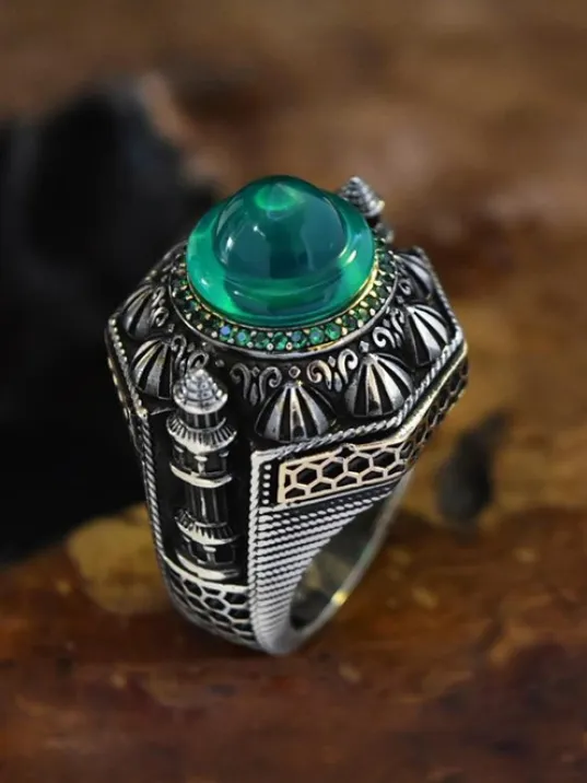 İslam Usta Tasarımı Yeşil Kubbe Model Gümüş Erkek Yüzük GYZISLMST11-GMS İslam Usta Tasarımı Yeşil Kubbe Model Gümüş Erkek Yüzük GYZISLMST11-GMS