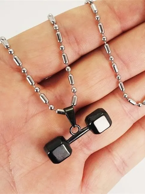 Paslanmaz Çelik Siyah Dambıl Dumbell Erkek Kolye Zincir Küçük Boy