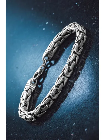 Erkek Gümüş Bileklik - 7mm Füzyon Kare Kral Gümüş Erkek Künye