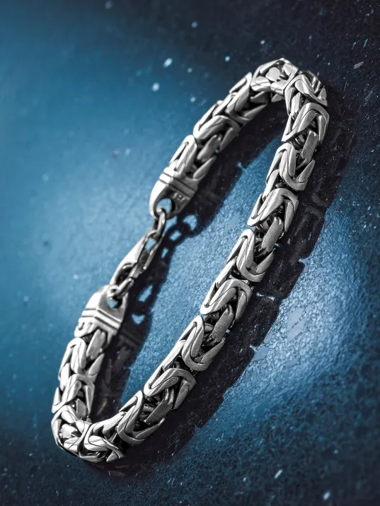 Erkek Gümüş Bileklik - 7mm Füzyon Kare Kral Gümüş Erkek Künye