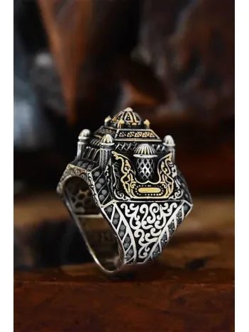 İslam Usta Tasarımı Gümüş Camii Model Gümüş Erkek Yüzük GYZISLMSTM3-GMS