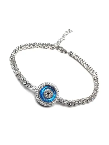 Nazar Boncuklu Zirkon Taşlı Su Yolu Bayan Gümüş Bileklik