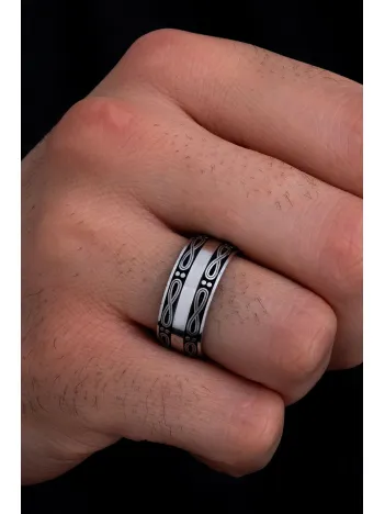 Erkek Gümüş Yüzük - 925 Ayar Sonsuzluk Model Gümüş Alyans Yüzük