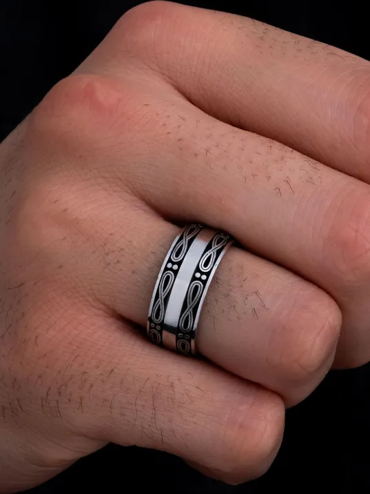 Erkek Gümüş Yüzük - 925 Ayar Sonsuzluk Model Gümüş Alyans Yüzük