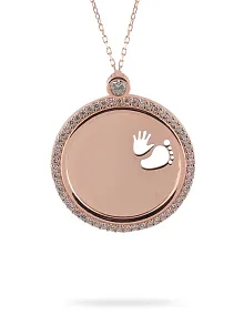 Çocuğunuzun İsmini Yazdırabileceğiniz El Ve Ayak Figürlü Bayan Gümüş Kolye-Rose (bronz)