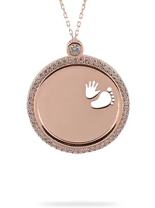 Çocuğunuzun İsmini Yazdırabileceğiniz El Ve Ayak Figürlü Bayan Gümüş Kolye-Rose (bronz)