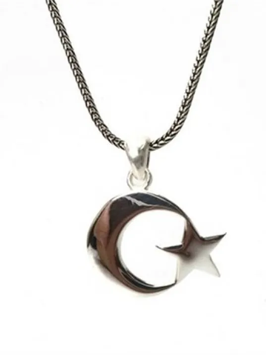 Parlak Ay Yıldız Gümüş Kolye Zincir