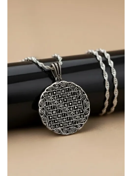 İsmi Azam Ve Yedi Ayetler Vefki Çift Taraflı Kadın Gümüş Kolye