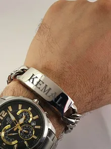 İsim Yazılan Erkek Çelik Bileklik Künye Kalın Model