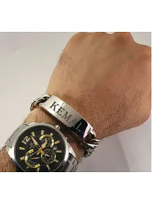 İsim Yazılan Erkek Çelik Bileklik Künye Kalın Model