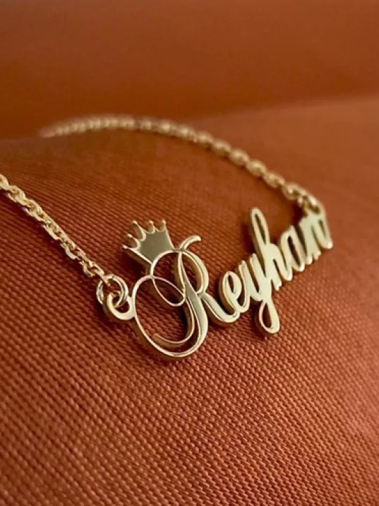 Kişiye Özel Kral Taç Imza Isim Yazılan Altın Renk Gümüş Kolye Zincir Gklaltısımt
