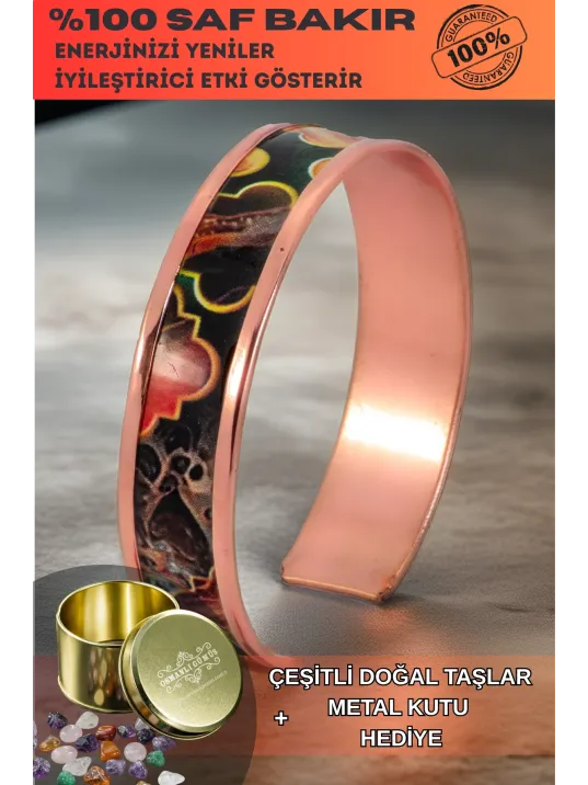 Kadın Bakır Bileklik - Ester Model Özel Baskı Metal Kutu Ve Doğal Taşlar Kadın Bakır Bileklik - Ester Model Özel Baskı Metal Kutu Ve Doğal Taşlar
